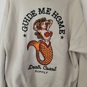 Death Coast Cream Hoodie for Men Mermaid Tattoo American Lounge Cozy